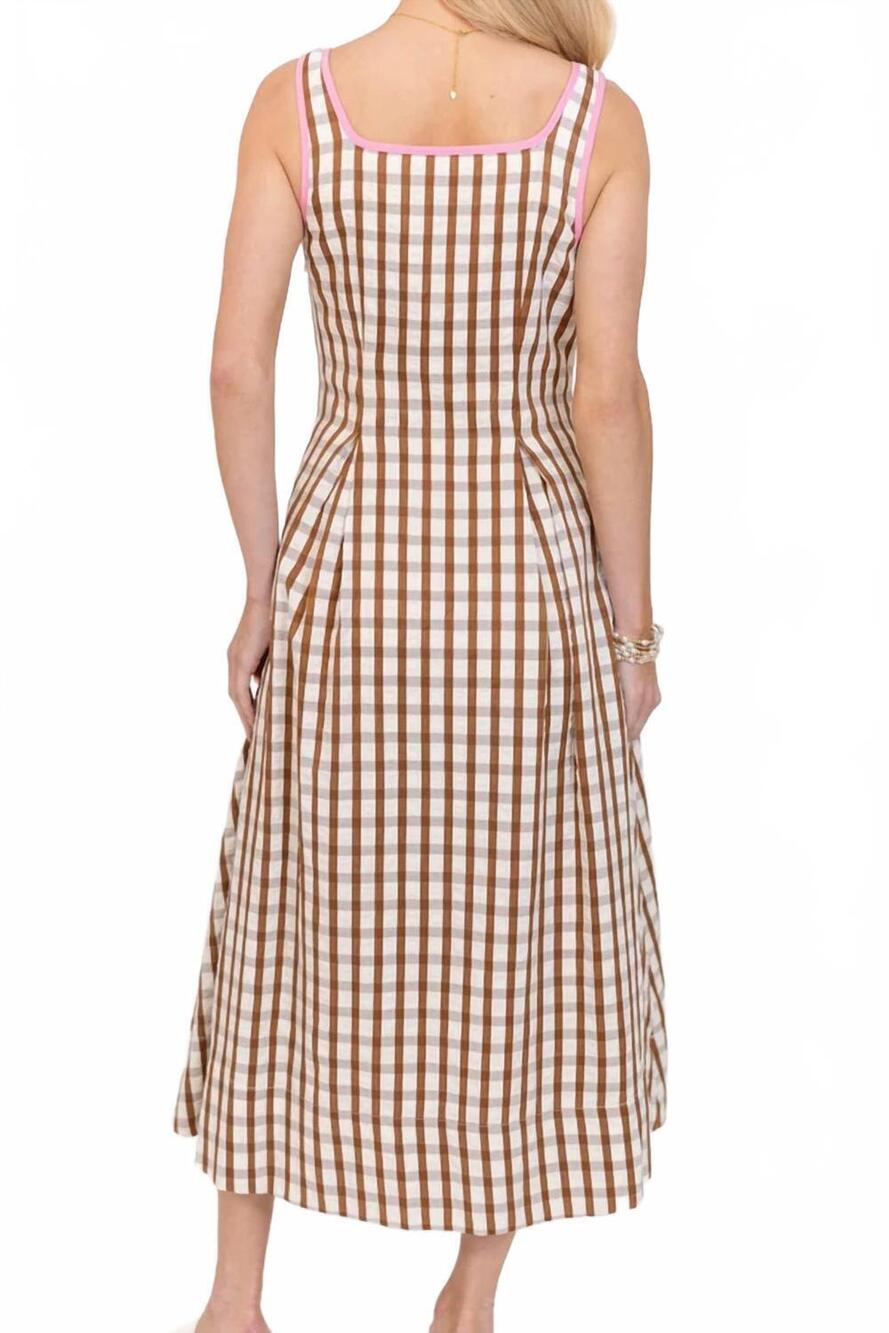 NEW THML thin strap midi dress in brown gingham - Picture 4 of 9